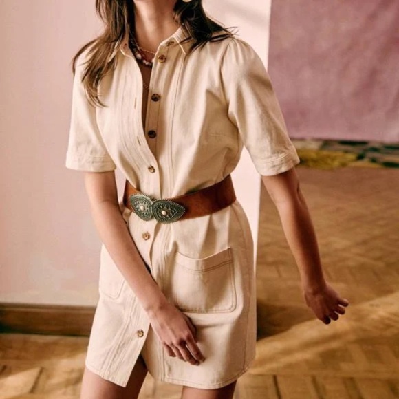 Sézane || Almette Dress size large 10 -12 white cream denim dress - Picture 1 of 3